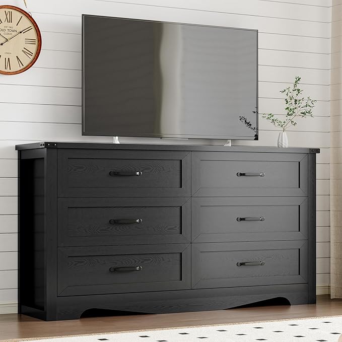 6-Drawer Dresser for Bedroom, Modern Wooden Chest of Drawers with Metal Handles, Anti-Tipping Design, Sturdy and Stable Storage Organizer for Living Room, Entryway, Home Office