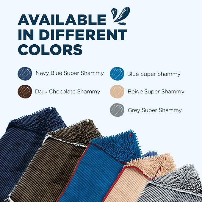 Soggy Doggy Super Shammy Dog Towel - Microfiber Chenille Towel for Drying Dogs and Cleaning Paws - Fast Drying with Hand Pockets for Ease (Blue/Red Trim, 31” x 14”)
