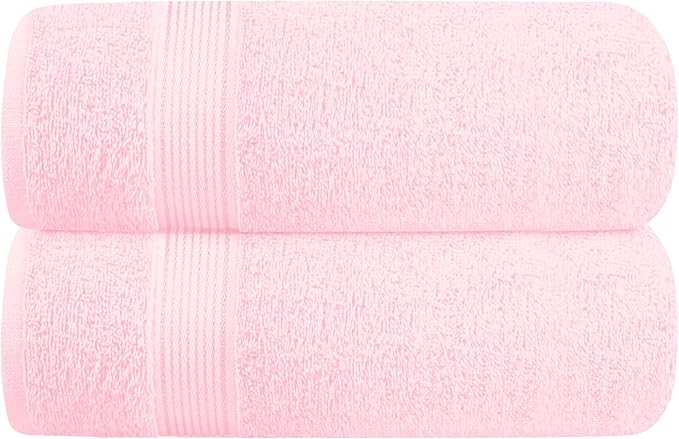 Belizzi Home Cotton 2 Pack Oversized Bath Towel Set 28x55 inches, Large Bath Towels, Ultra Absorbant Compact Quickdry & Lightweight Towel, Ideal for Gym Travel Camp Pool - Pink