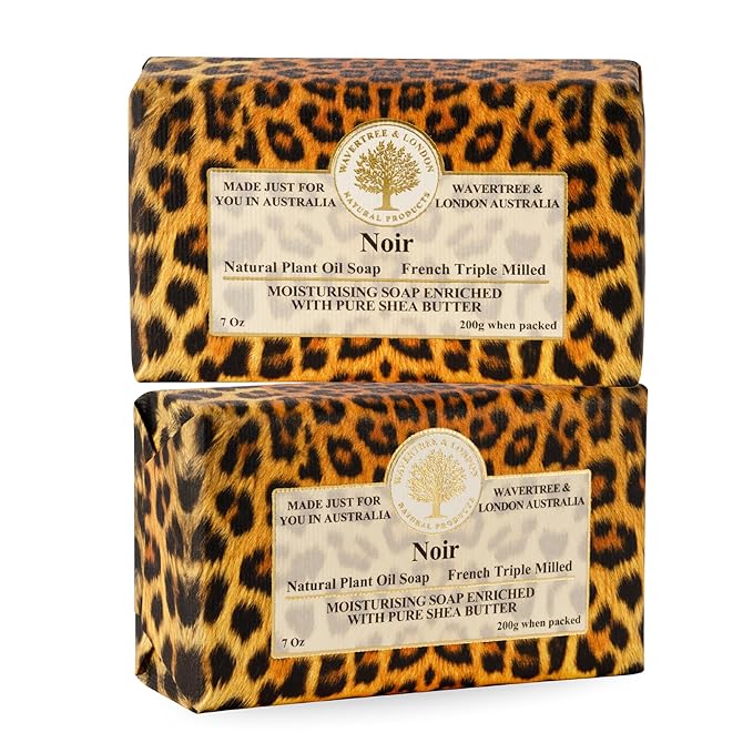 Wavertree & London Noir Scented Natural Soap (2 Bars), 7oz Moisturizing French Triple Milled Soap Bars enriched with shea butter - Pure Plant Oil Bath & Body Bars for All Skin Types
