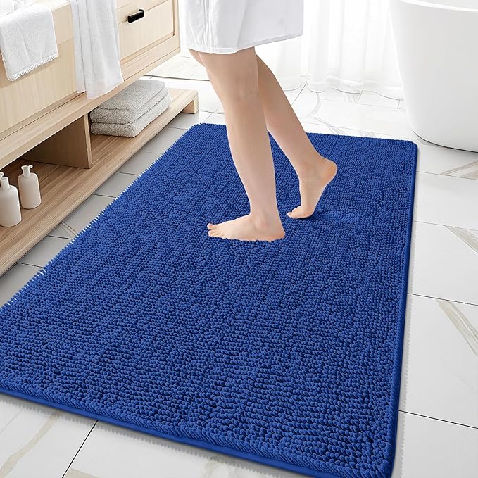 OLANLY Bathroom Rugs 59x35, Extra Soft Absorbent Chenille Bath Rugs, Rubber Backing Quick Dry, Machine Washable Bath Mats for Bathroom Floor, Tub and Shower, Home Decor Accessories, Royal Blue