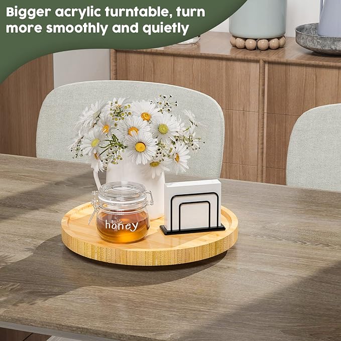 Lazy Susan Organizer, 10 Inch Non-Skid Bamboo Turntable Organizer for Salt Pepper Olive Oil and Spices Next to Stove, Wooden Lazy Susan for Table or Kitchen Countertop Organizer