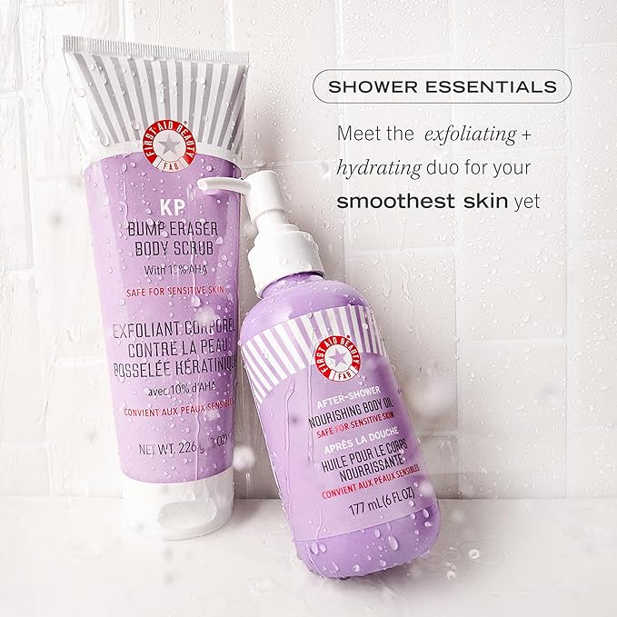 First Aid Beauty - After-Shower Nourishing Body Oil, Hydrates Skin & Locks In Moisture with Skin-Loving Lipids Jojoba Seed and Grapeseed Oil, Safe for Sensitive Skin, 6 oz