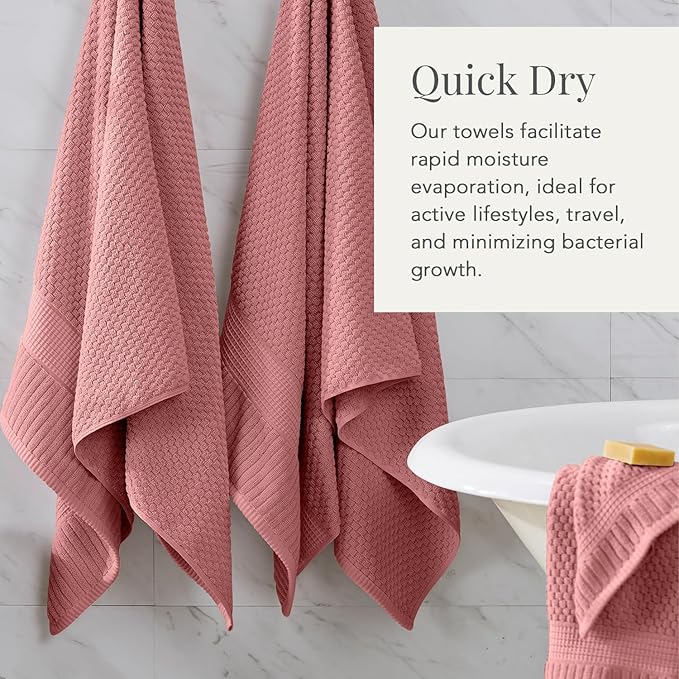 NY Loft 100% Cotton Hand Towel 6 Pack Hand Towel Set | Super Soft & Absorbent Quick-Dry Hand Towels 16" x 28" |Textured and Durable Cotton | Trinity Collection (6 Pack Hand Towel, Rose)