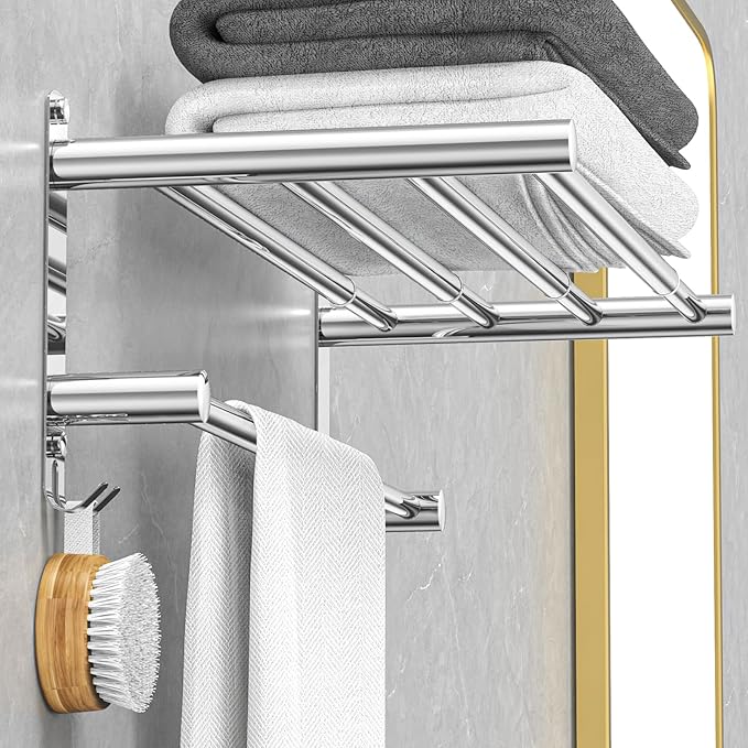 Adjustable Towel Bar for Bathroom Wall Mount17-30.7inch Adhesive Shower Towel Rack Stainless Steel Bath Towel Holders for Toilet Kitchen Double Towel Hanger (2-Layer Towel Rack)