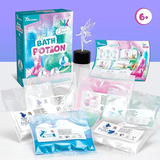Science4you Bath Potions for Kids +6 – Potions Making Kit, Bath Bombs, Educational Science Kits: 3 Bath Experiments, Stem Toys, Cosmetic Gift Ideal to Birthday, Easter, Christmas for Girls Age 6 7 8+