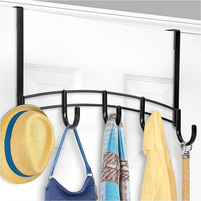 LYNK Professional® Home™ Over Door Hooks Rack - 5 Hook Over Door Hanger - Over Door Towel Rack - Hanging Towels or Clothes - for Bathroom, Bedroom or Laundry Room – Lifetime Ltd. Warranty - Black