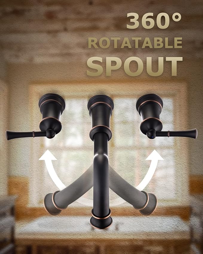 Roman Bathtub Faucet Wall Mount Widespread Tub Filler with Rough-in Valve 3 Holes 2 Lever Handle Elegant Classic Spout for Bathroom, ORB