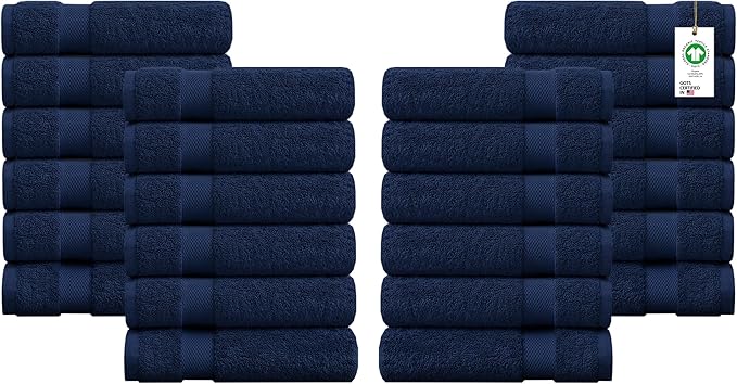 Delara 100% Organic Cotton Towels 650 GSM Plush Feather Touch Quick Dry Wash Cloth, Pack of 24 GOTS Certified, Oeko-Tex Green Certified, Organic Cotton Wash Cloth, 13"X13"