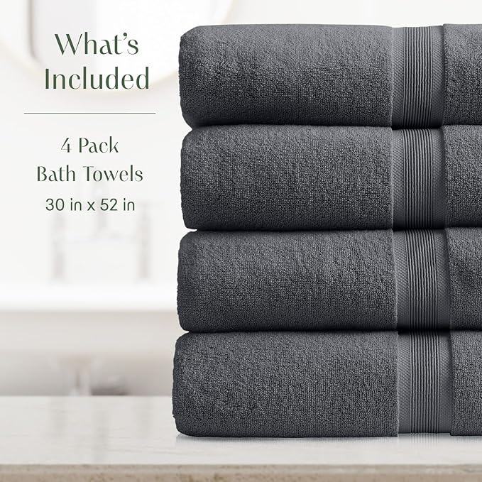 Springtree Home Luxury Viscose from Bamboo Bath Towel Set of 4 | 35% Viscose from Bamboo - 65% Cotton | Absorbent Quick-Dry Towels for Bathroom | Oeko-TEX Standard 100 Cotton | Iron Grey