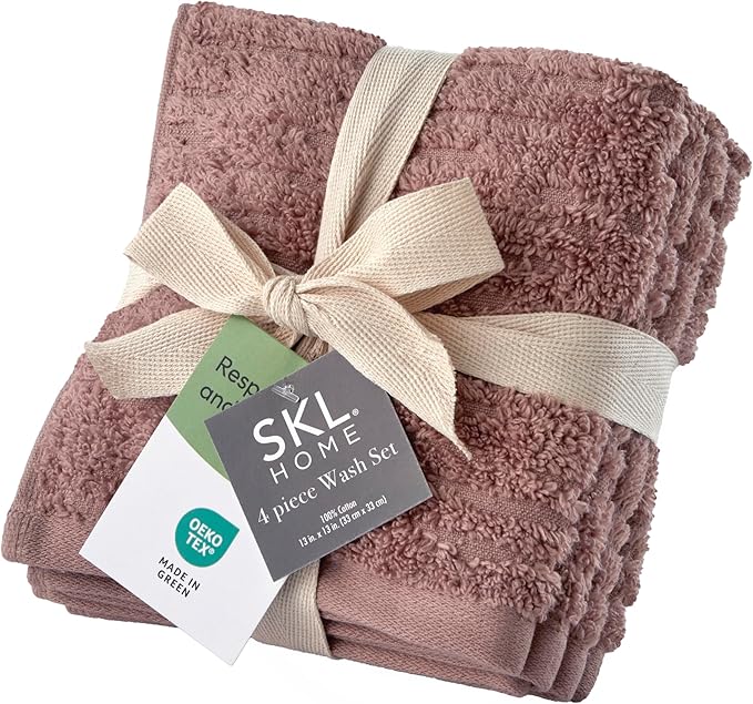 SKL Home CloudSoft Cotton Luxury 4-Piece Washcloth Set, Clay