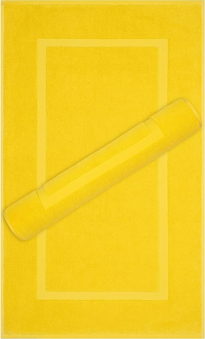 Cotton Paradise 100% Cotton Bath Mats for Bathroom Floor Set of 2 Pack, 20x34 Soft Absorbent Washable Quick Dry Tub Bathmat, Yellow Towel Bath Mat