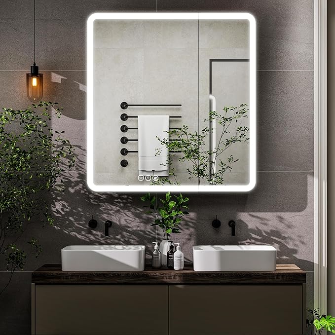 LED Bathroom Medicine Cabinet with Mirror, 36 Inch x 32 Inch Bathroom Mirror Cabinet with Door & Adjustable Shelves, Surface Mount or Recess Installation
