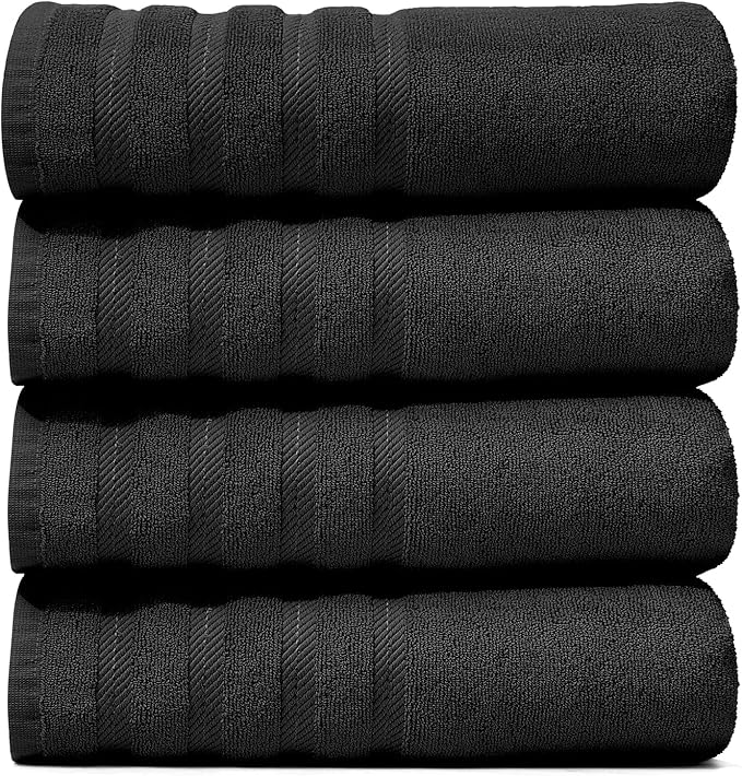 Hearth & Harbor Bath Towels for Bathroom - 100% Ring Spun Cotton Luxury Bathroom Towels - Soft & Highly Absorbent 4 Bath Towels, Black