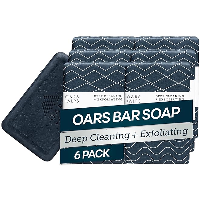 Oars + Alps Blue Charcoal Exfoliating Men's Bar Soap, Charcoal Bar Soap for Men Made with Clean Ingredients, No Harsh Chemicals, Travel Size, 6pk