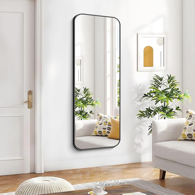 BONEWEI 24x60 inch Bathroom Mirror,Black Rectangle Mirror,Wall Mounted Bathroom Frame Vanity Mirror with Round Corner for Bedroom Living Room,Entryway Hangs Horizontal or Vertical