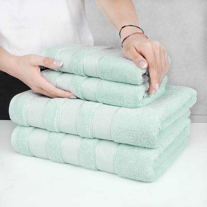American Soft Linen Salem Turkish Bath Towel Set, 100% Cotton 600 GSM 6 Piece Towels for Bathroom, 2 Bath Towels 2 Hand Towels 2 Washcloths, Mint