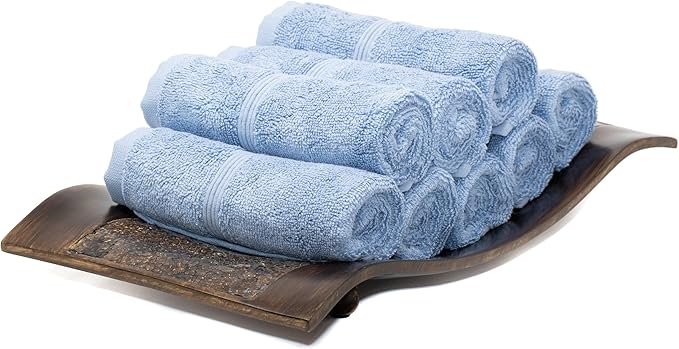 Mosobam Luxury Turkish Towels Set of 8 Washcloths 13X13 Allure Blue 700 GSM Bamboo Viscose & Aegean Turkish Combed Cotton