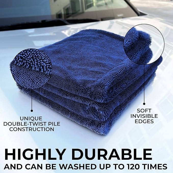 Large Car Drying Towel, 1300 GSM Professional Car Towel with Double Twisted Loop,Super Absorbent Large Microfiber Drying Towels for Cars, Trucks, SUVs - 20"x26", Navy