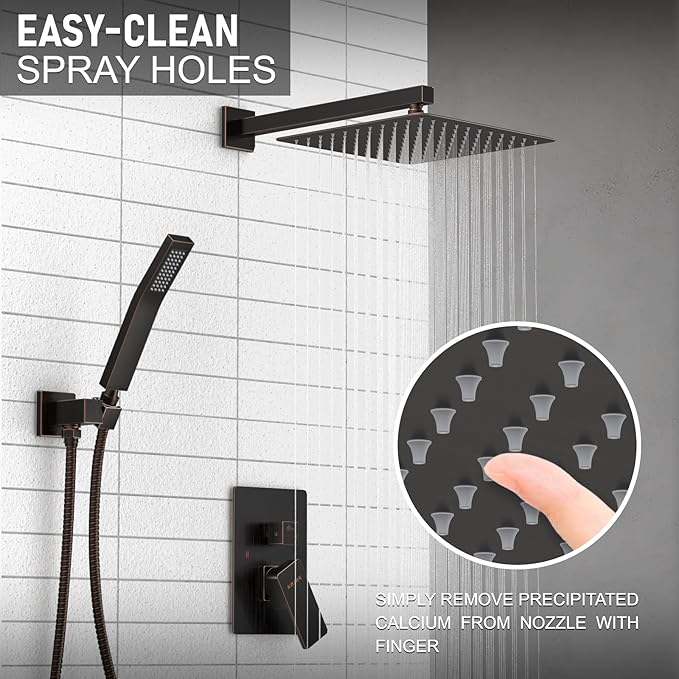 KOJOX Oil Rubbed Bronze Shower System with High Pressure 10 Inch Rainfall Shower Head, Handheld Shower head and Shower Faucet Trim valve, Bathroom Luxury Rain Mixer Shower Set Wall Mounted