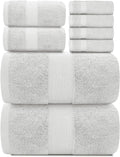 White Classic Luxury Bath Towel Set of 8 Pieces - 100% Turkish Cotton Highly Absorbent Towels for Bathroom, 2 Luxury Bath Towels 700GSM, 2 Hand Towels, 4 Washcloths, Silver