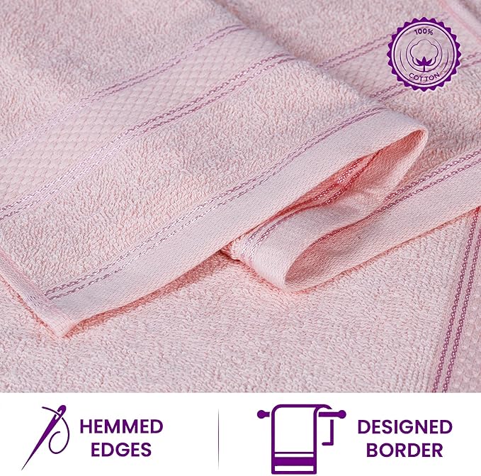 Casa Lino 100% Cotton Hand Towels for Bathroom - Soft, Highly Absorbent & Quick Dry Kitchen Towels - Gym Towel Set - Travel Towel Set - 24" x 16" - Pack of 4 - (Blush Pink)