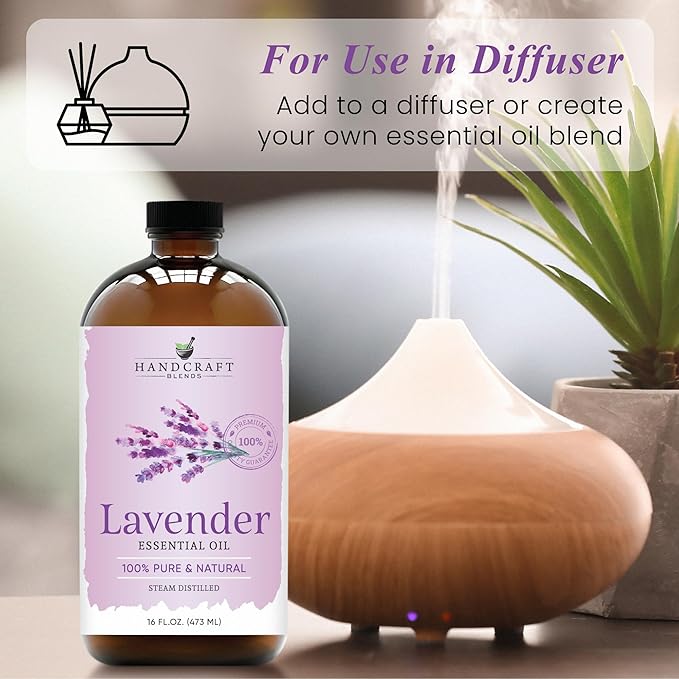 Handcraft Blends Lavender Essential Oil in Glass Bottle – Huge 16 Fl Oz – 100% Pure and Natural – Premium Grade Oil for Diffuser and Aromatherapy, Skin, Massage, Candle and Soap Making Fragrance