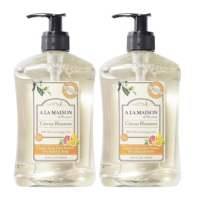 A LA MAISON French Liquid Hand Soap, Citrus Blossom - Natural Hand Wash Made with Essential Oils - Biodegradable, Plant-Based, Vegan, Cruelty-Free, Alcohol & Paraben Free (16.9 oz, 2 Pack)