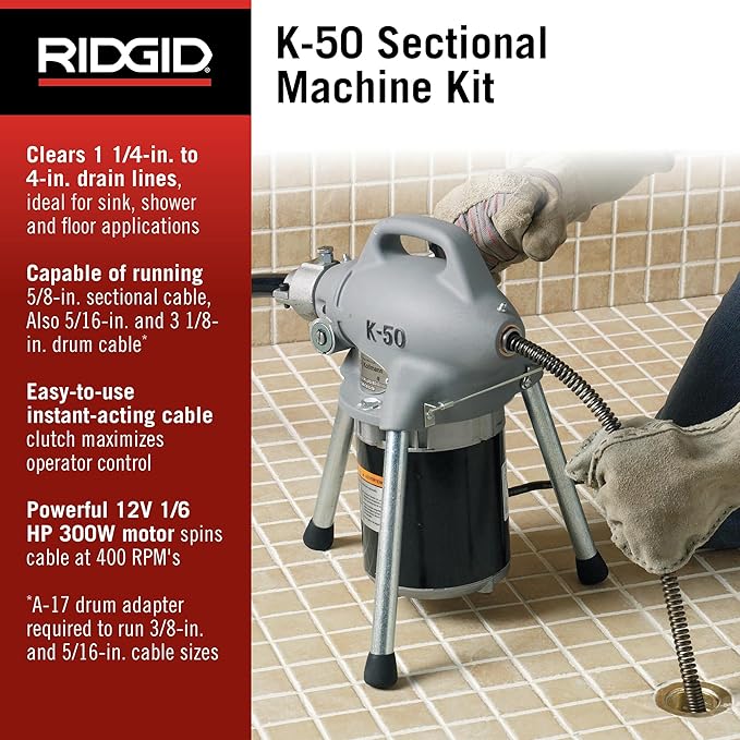 RIDGID 58920 Model K-50 Sectional Drain Cleaning Machine with 1/6 Horsepower Motor