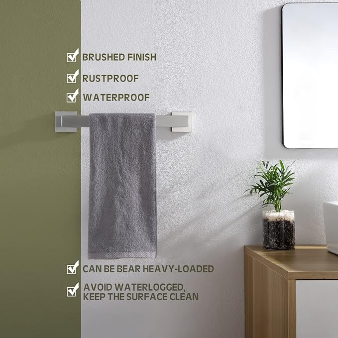 KOKOSIRI 12-Inch Single Towel Bar, Bathroom Kitchen Towel Holder, Wall Mounted SUS304 Stainless Steel Towel Rack, Brushed Nickel, B4003BR-L12