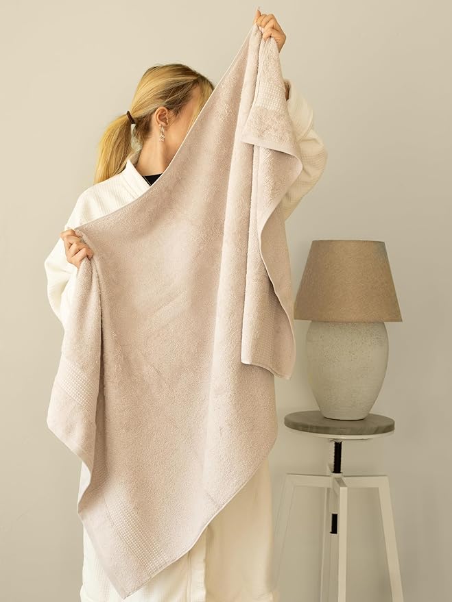 100% Turkish Cotton Towel Set of 6 - Plush & Super Absorbent - Premium Set with 2 Bath Towels, 2 Hand Towels, and 2 Washcloths - Made in Turkey (Light Beige, 6-Piece Towel Set)