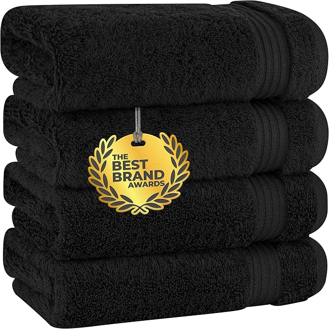 Cotton Paradise Hand Towels for Bathroom, 100% Cotton Turkish 4 Piece Hand Towel Set, Soft Absorbent Face Towels, Black Hand Towels