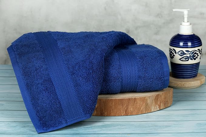 Ample Decor Hand Towel for Bathroom 18 X 28 Inch 600 GSM 100% Cotton, Soft Absorbent - Set of 2, Navy Blue