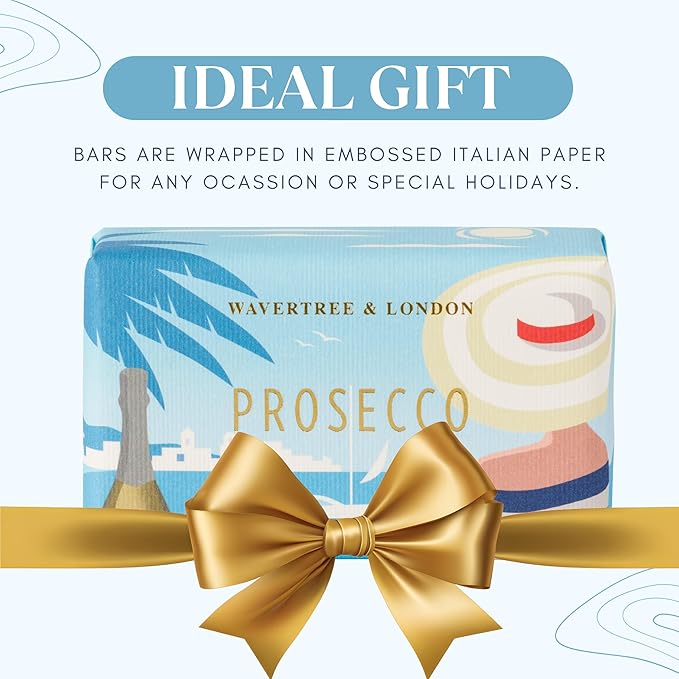Wavertree & London Prosecco Scented Natural Soap (2 Bars), 7oz Moisturizing French Triple Milled Soap Bars enriched with shea butter - Pure Plant Based Bath & Body Bars for All Skin Types