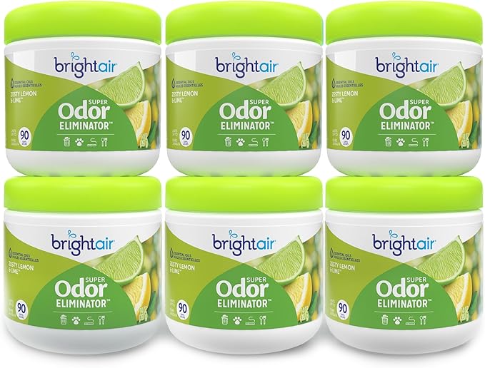 Bright Air 14 oz. Super Odor Eliminator, For Medium-Size Spaces, Zesty Lemon & Lime Scent, Case of 6, Air Freshener, Natural Essential Oils, Lasts Up to 90 Days Each