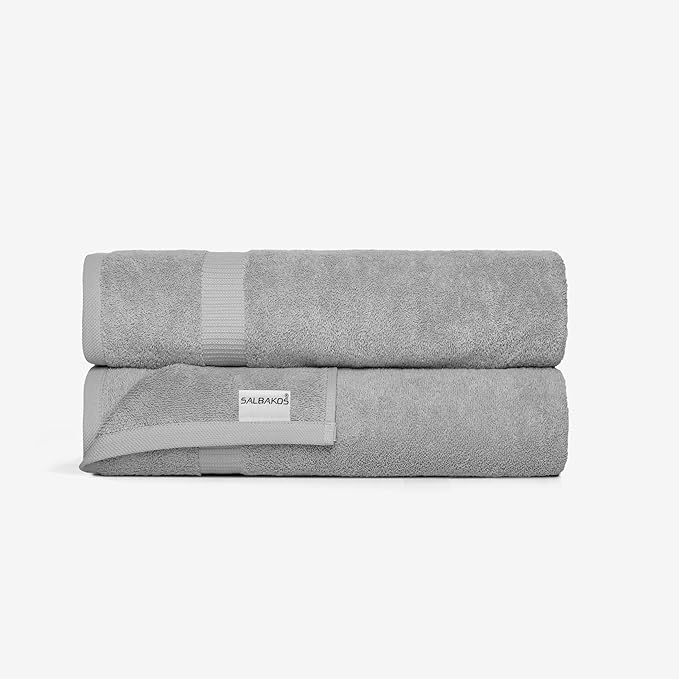 SALBAKOS 100% Turkish Cotton Extra Large Bath Sheet Set of 2 35x70 inch | Heirloom Quality | Hotel & Spa Collection | Soft, Absorbent Oversize Bath Towels | Made in Turkey (Silver, 2 Bath Sheets)