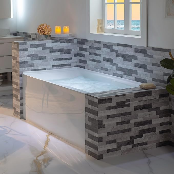 WOODBRIDGE 54" Acrylic Rectangular Alcove Soaking Bathtub in White with Right Drain, Chrome Pop-Up Drain Included BA5430R