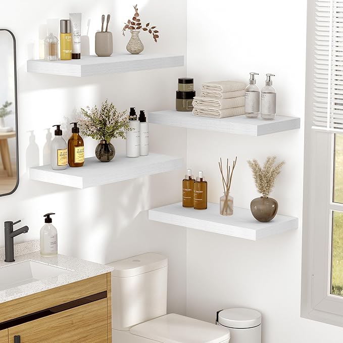 Vivelove 10 in Deep Floating Shelves for Wall, 55" x 10.2" x 1.5" Shelves for Room Wall Mounted, 1.5 Inch Thick Shelf for Bathroom Bedroom Kitchen Book Room, Modern Farmhouse Decor, Set of 2, White