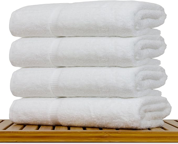 Bare Cotton Luxury Hotel & Spa Towel 100% Genuine Turkish Bath Towels Dobby Border, White, Set of 4