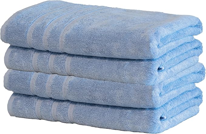 Mosobam Luxury Turkish Set of 4 Bath Towels 30X58 Allure Blue Oversize 700 GSM Bamboo Viscose & Aegean Turkish Combed Cotton
