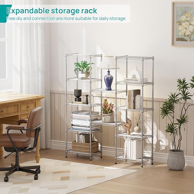 SINGAYE 6 Tier Shelf Wire Shelving Adjustable Storage Shelves Rack Standing Units for Kitchen Closet Laundry Bathroom Organizers Metal Pantry Narrow Mesh Gaps 10" D x 16" W x 60" H Gray