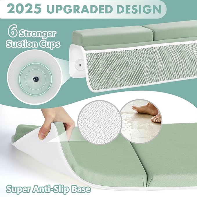 beiens Bath Kneeler and Elbow Rest Pad Set - 1.5'' Comfortable Thick Baby Bath Kneeler Pads, Quick Dry Soft Kneeling Pad for Baby Bath Time, Non-Slip Knee& Arm Support Bathtub Mat with Toys Organizer