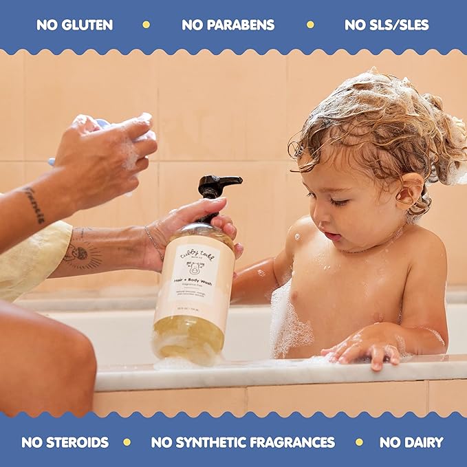 Tubby Todd Hair + Body Wash - Baby Shampoo and Body Wash - Gentle, Natural Baby Was for Newborns, Babies, and Toddlers - Non-Toxic and Hypoallergenic - Fragrance-Free, 2 Pack, 8.5oz & 25oz
