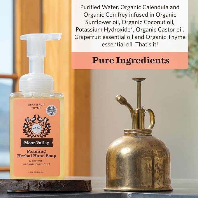 Moon Valley Herbal Foaming Hand Soap, Grapefruit Thyme 2 Pack, Vegan, Recyclable Bottle