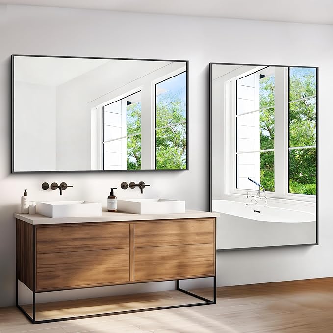BONEWEI Bathroom Mirror,60x36 inch Large Wall Mirror for Bathroom Wall Mounted Black Rectangle Mirrors,Black Bathroom Mirror for Living Room,Farmhouse,Bedroom Entryway,Horizontal/Vertical
