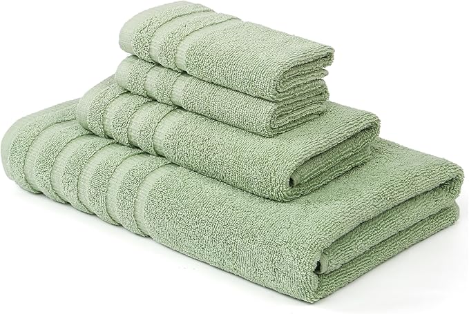 Modern Threads Oxford 6-Piece 100% Cotton Towel Set – Yarn Dyed Jacquard & Solid – Includes 2 Bath Towels, 2 Hand Towels, 2 Washcloths – Absorbent, Quick Dry, Soft & Durable – Sage Green