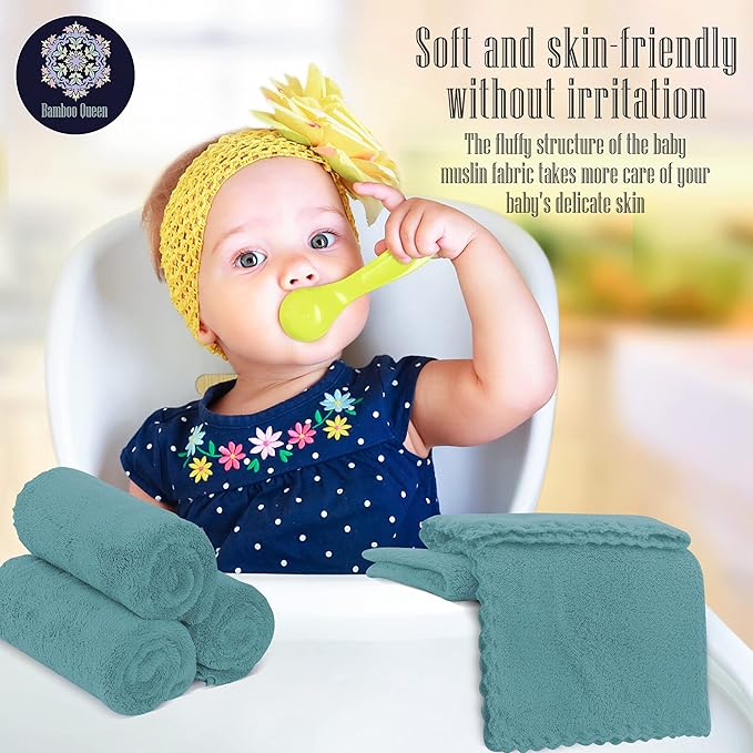 16 Pack Baby Washcloths - Luxury Coral Fleece - Extra Absorbent and Soft Wash Clothes for Newborns, Infants and Toddlers - Suitable for Sensitive Skin and New Born - Baby Shower - Teal, 10x10 Inch