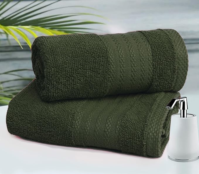 GLAMBURG Premium Cotton 4 Pack Bath Towel Set - 100% Pure Cotton - 4 Bath Towels 27x54 - Ideal for Everyday use - Ultra Soft & Highly Absorbent - Olive Green