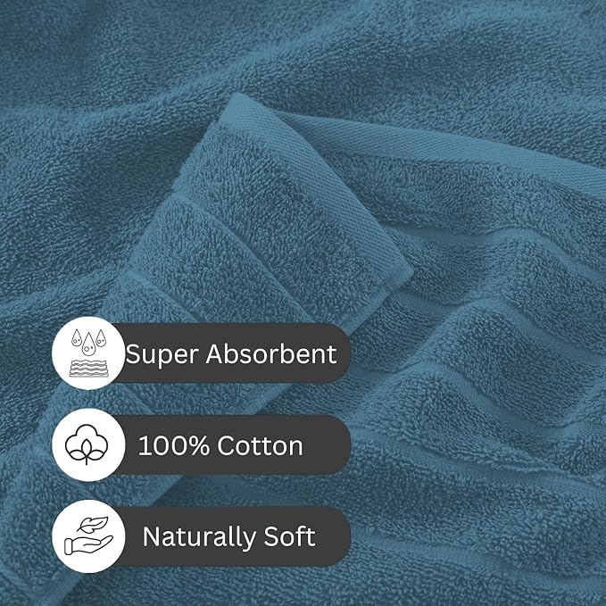 Casa Platino 100% Cotton Luxury Bath Towel Set - 12 Pieces - Ring Spun, Soft, Quick Dry & Extra Absorbent - 4 Bath, 4 Washcloths, 4 Bathroom Hand Towels - Minimal Lint After 3 Washes: Steel Blue