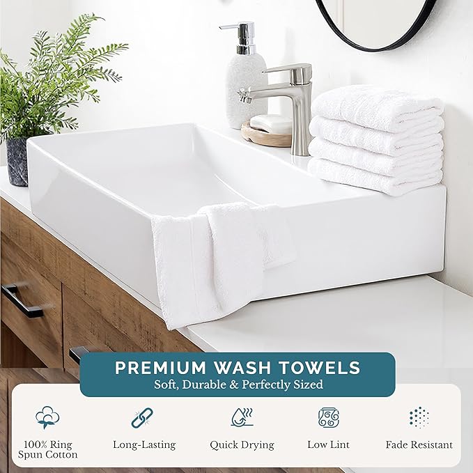 Casa Platino 100% Cotton Washcloths 6 Pack - Spa & Salon Quality Face Towels - Ring Spun, Soft & Absorbent Wash Cloth Rags for Body, Beauty, Home, Gym - Fingertip Towels - 13"x13", White Washcloths